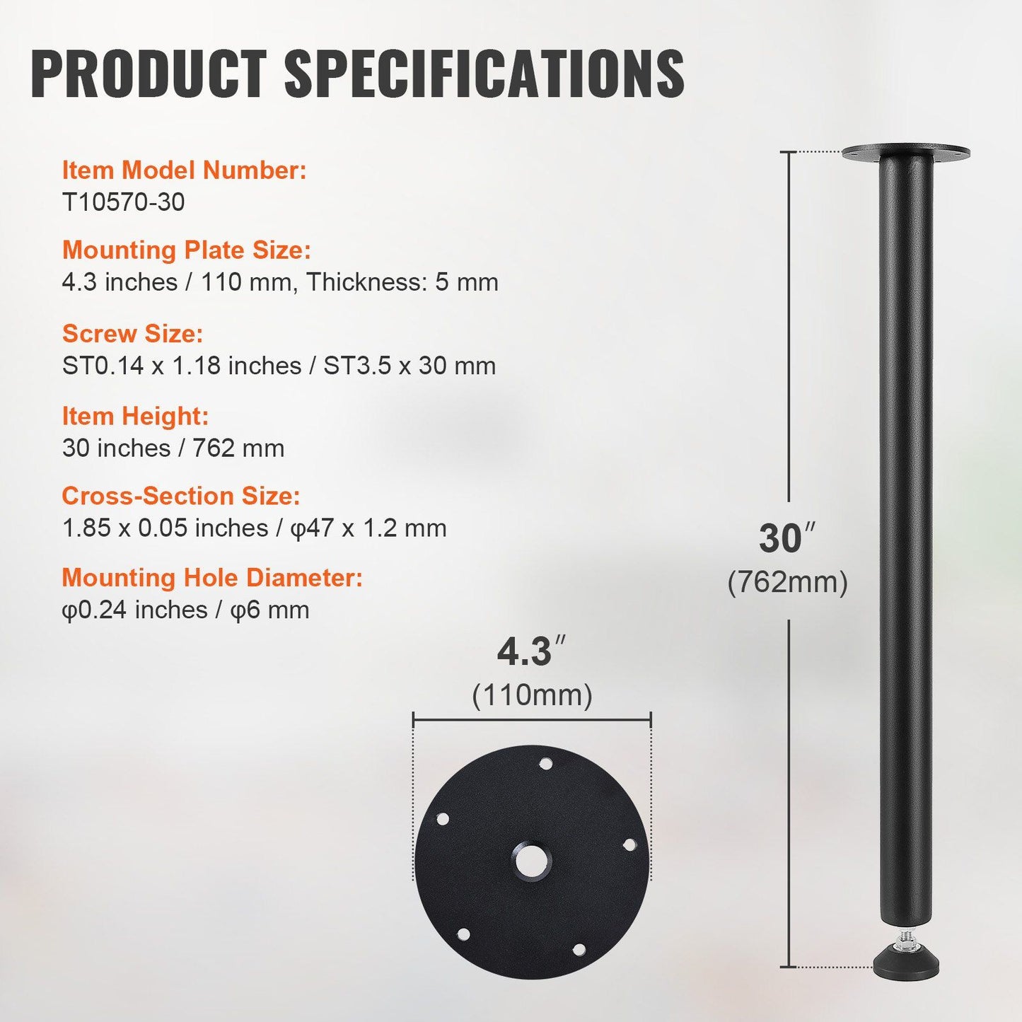762MM Adjustable Desk Legs, Reinforced Steel Office Table Furniture legs Set of 4 for DIY, 544.3KG Load V952-ZGZT2YC30YC0ZVHG9V0