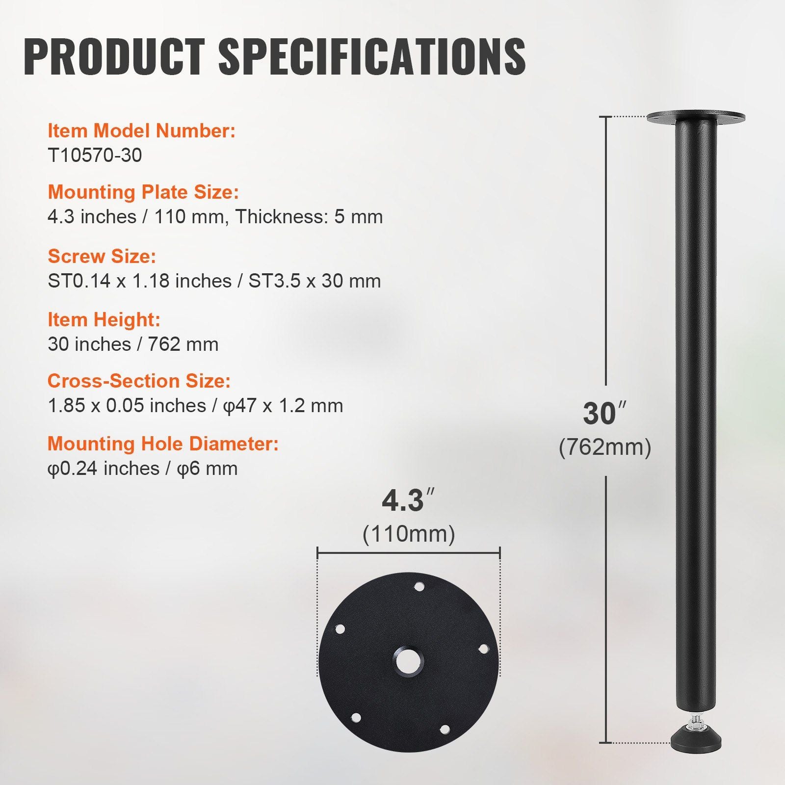 762MM Adjustable Desk Legs, Reinforced Steel Office Table Furniture legs Set of 4 for DIY, 544.3KG Load V952-ZGZT2YC30YC0ZVHG9V0