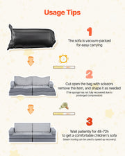 Modular Kids Play Couch, Sectional Toddler Sofa with Armrests, 28D Sponge & Short Pile, Convertible Kids V952-ZHETSF14JTHSOMUNU001V0