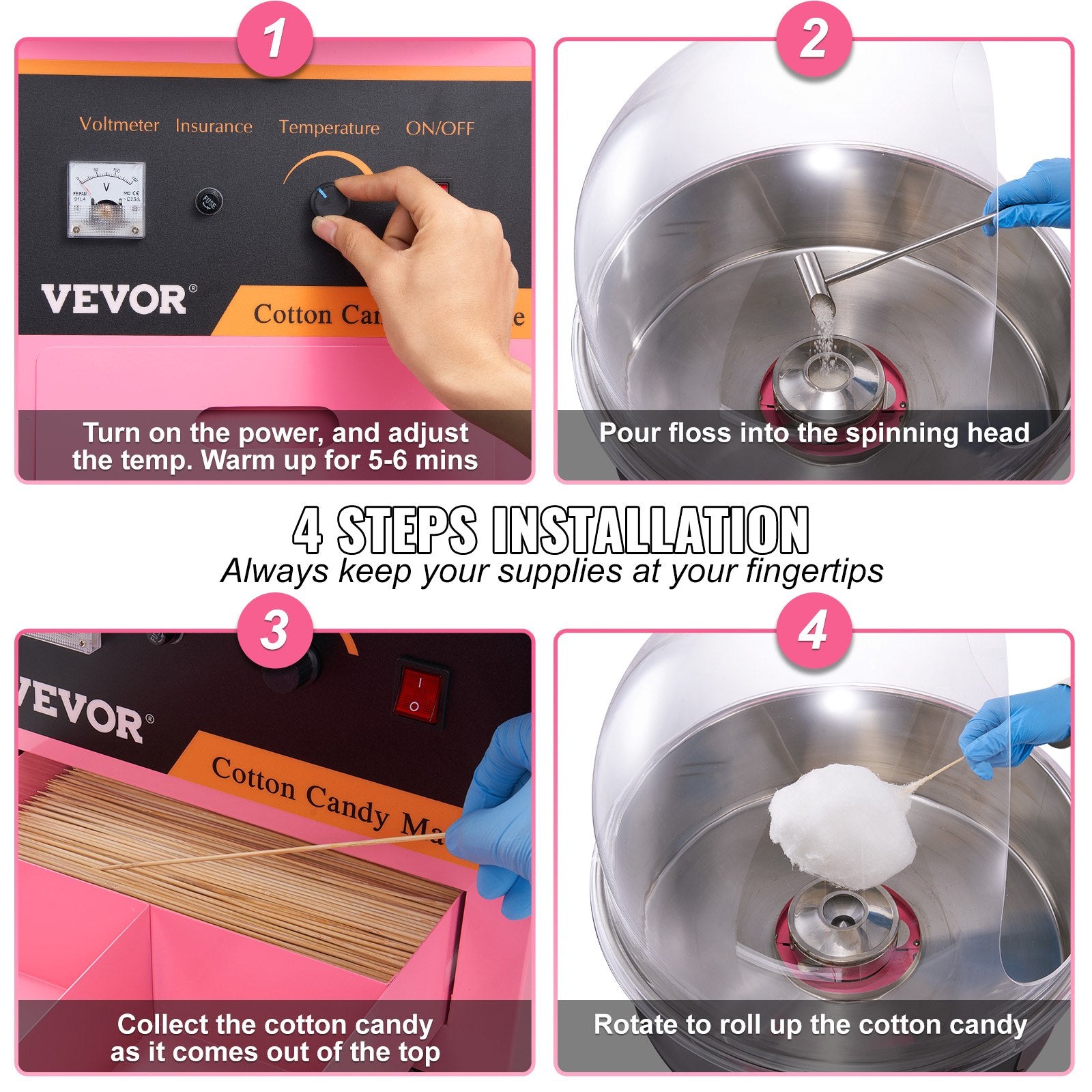 Commercial Cotton Candy Machine with Cart & Cover Sugar Floss Maker 1000W V952-ZHSKU00000000000018