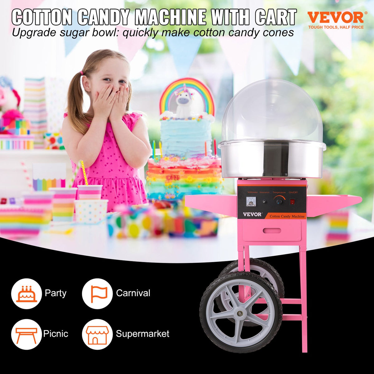 Commercial Cotton Candy Machine with Cart & Cover Sugar Floss Maker 1000W V952-ZHSKU00000000000018