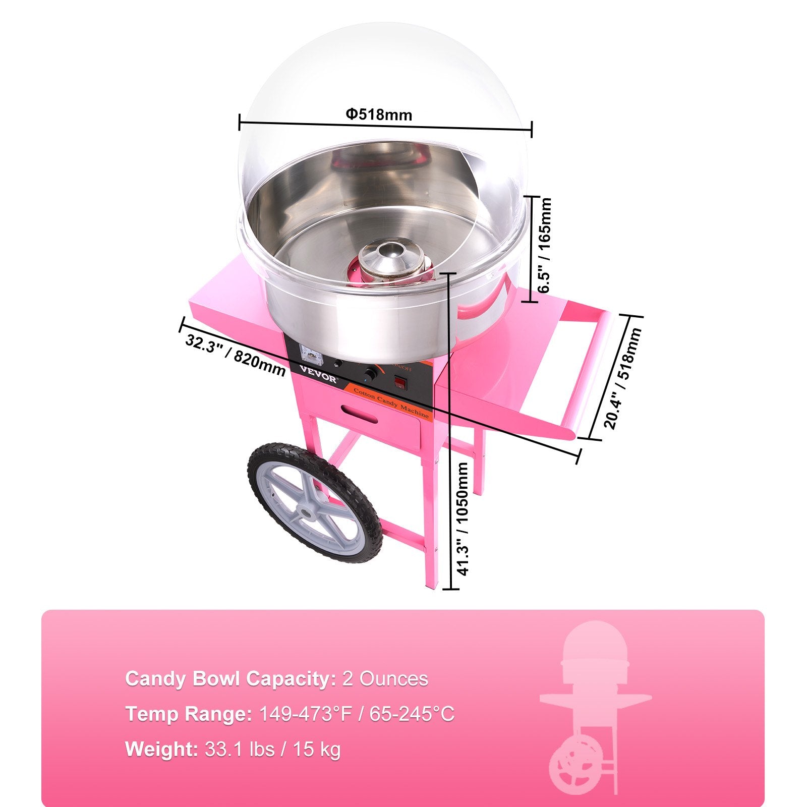 Commercial Cotton Candy Machine with Cart & Cover Sugar Floss Maker 1000W V952-ZHSKU00000000000018