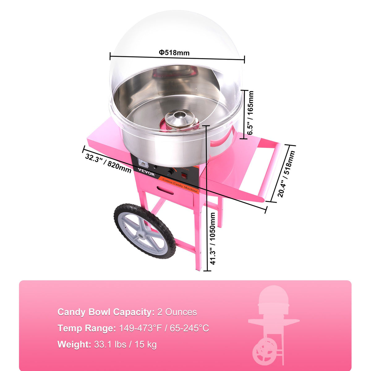 Commercial Cotton Candy Machine with Cart & Cover Sugar Floss Maker 1000W V952-ZHSKU00000000000018