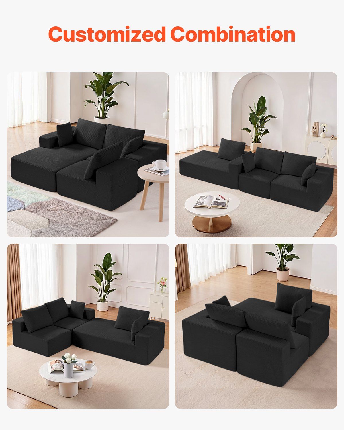 Modular Sectional Sofa, L Shaped Modular Sofa with Chaise, Cloud Sectional Couch with High Rebound Sponge and V952-ZHSSFLX1001039A6QV0