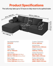 Modular Sectional Sofa, L Shaped Modular Sofa with Chaise, Cloud Sectional Couch with High Rebound Sponge and V952-ZHSSFLX1001039A6QV0