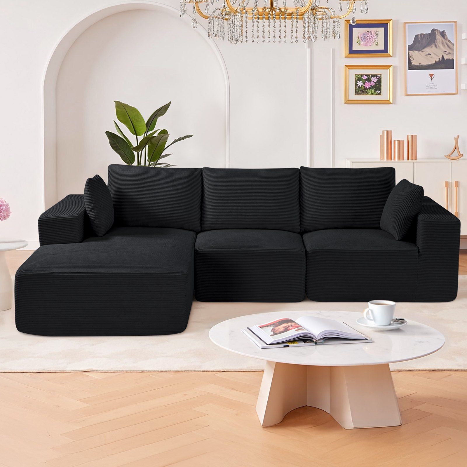 Modular Sectional Sofa, L Shaped Modular Sofa with Chaise, Cloud Sectional Couch with High Rebound Sponge and V952-ZHSSFLX1001039A6QV0