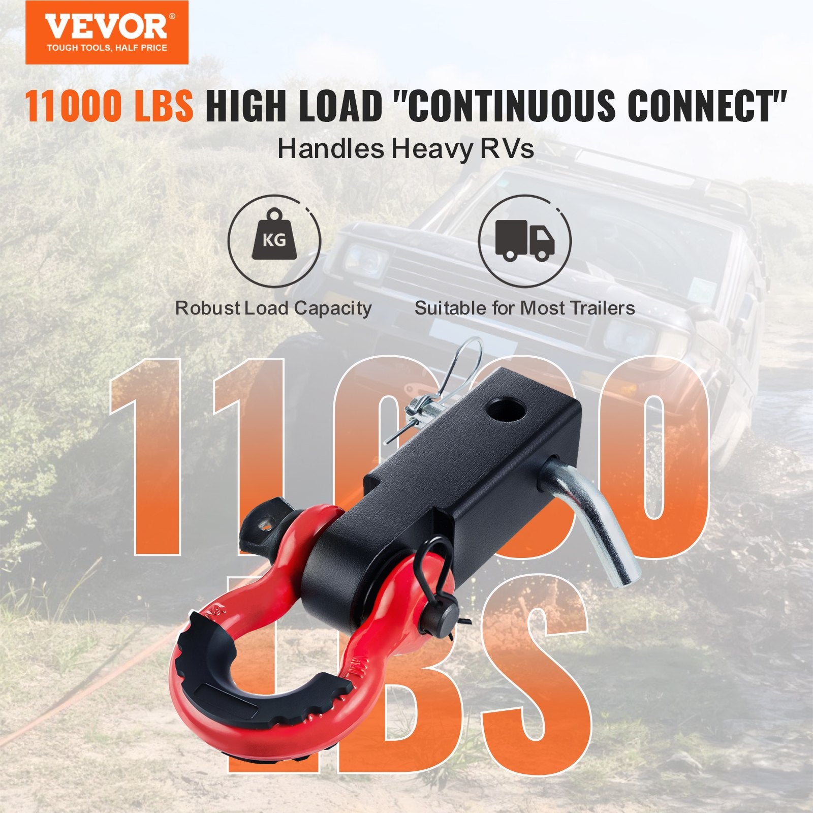 Shackle Hitch Receiver, Fits 50 mm Receivers, 20 Tons Breaking Strength, D Ring Shackle with Trailer Hitch V952-ZJHJG2IN35005KAPBV0