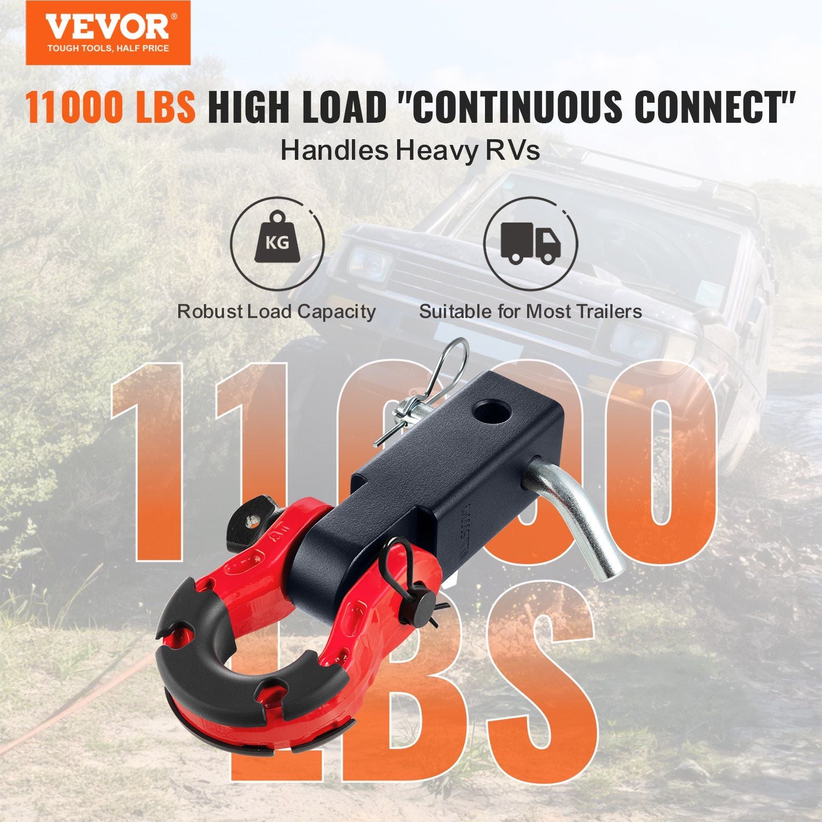 Shackle Hitch Receiver, Fits 50 mm Receivers, 29.9 Tons Breaking Strength, D Ring Shackle with Trailer Hitch V952-ZJHJG2IN4500X3JI8V0