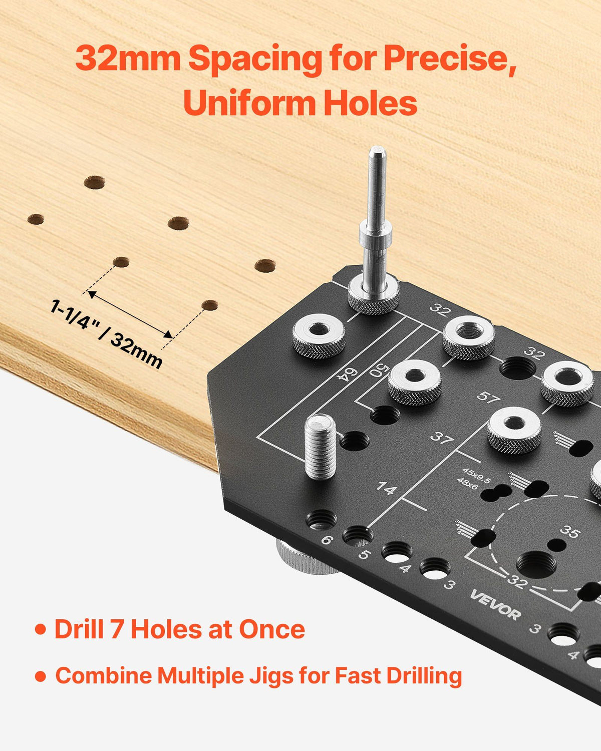 Shelf Pin Jig and Hinge Jig Two-in-One, Aluminum Alloy Cabinet Hardware Hole Drilling Template with 6.4 and V952-ZJJGBXZKJJ006012Y001V0