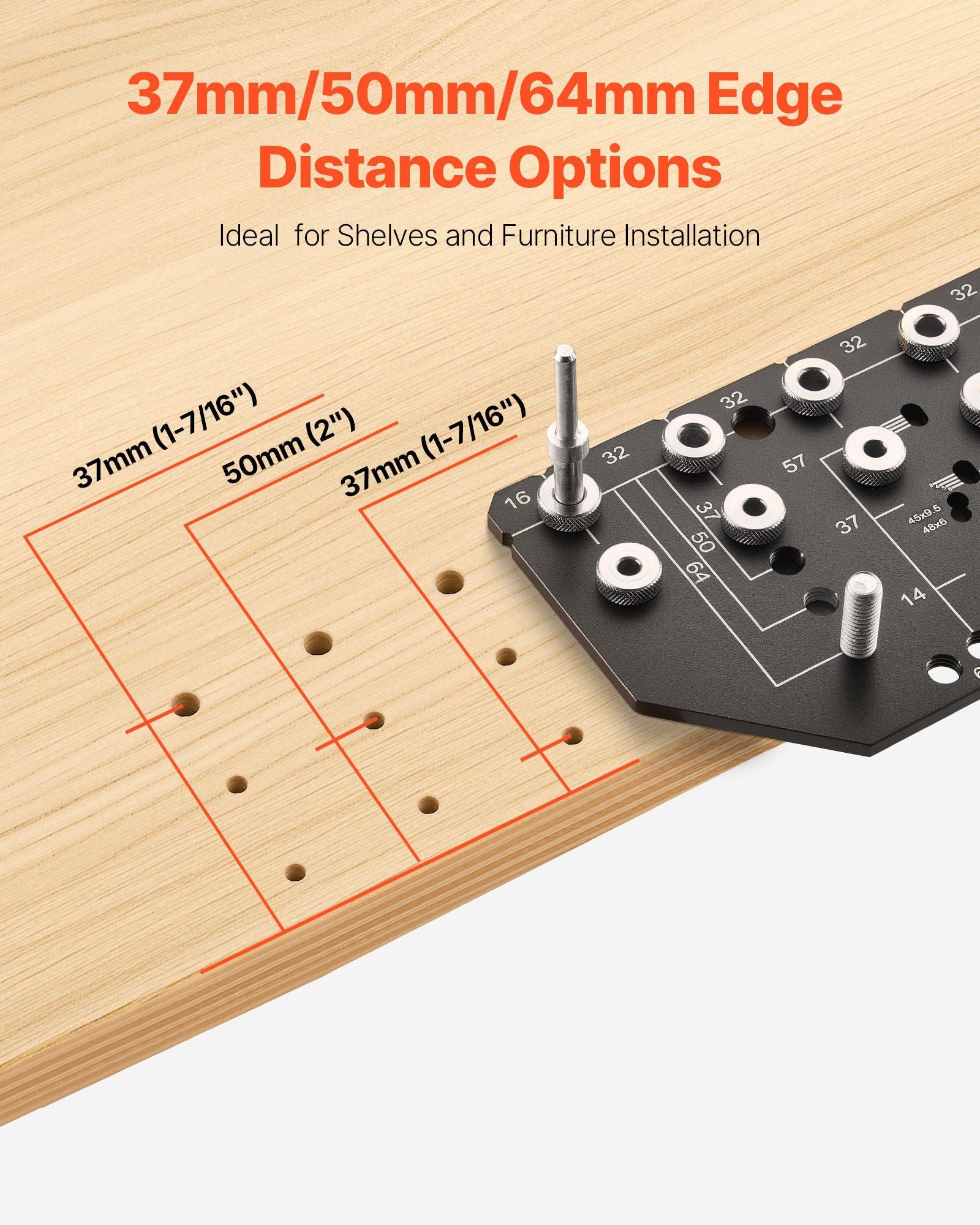 Shelf Pin Jig and Hinge Jig Two-in-One, Aluminum Alloy Cabinet Hardware Hole Drilling Template with 6.4 and V952-ZJJGBXZKJJ006012Y001V0