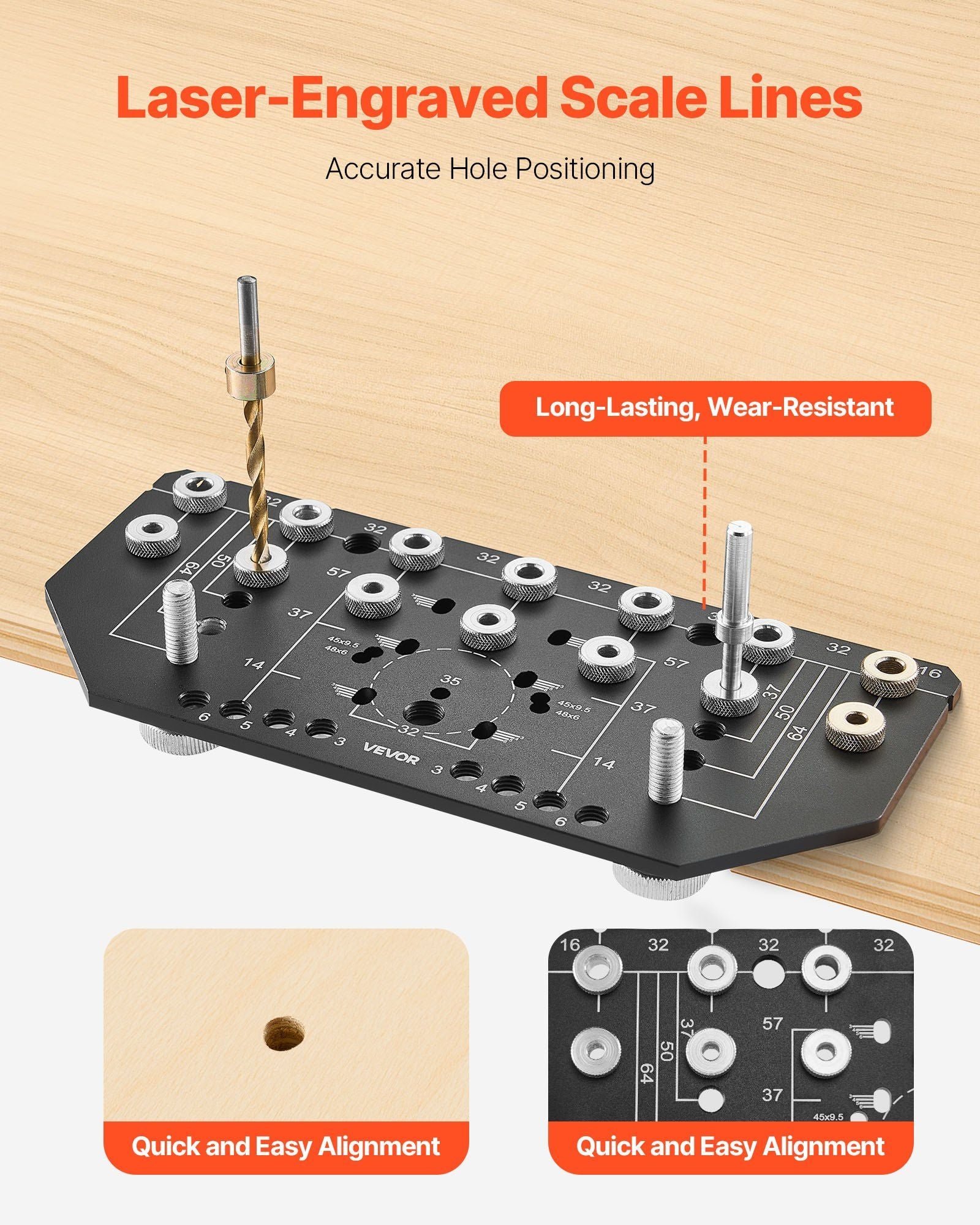 Shelf Pin Jig and Hinge Jig Two-in-One, Aluminum Alloy Cabinet Hardware Hole Drilling Template with 6.4 and V952-ZJJGBXZKJJ006012Y001V0