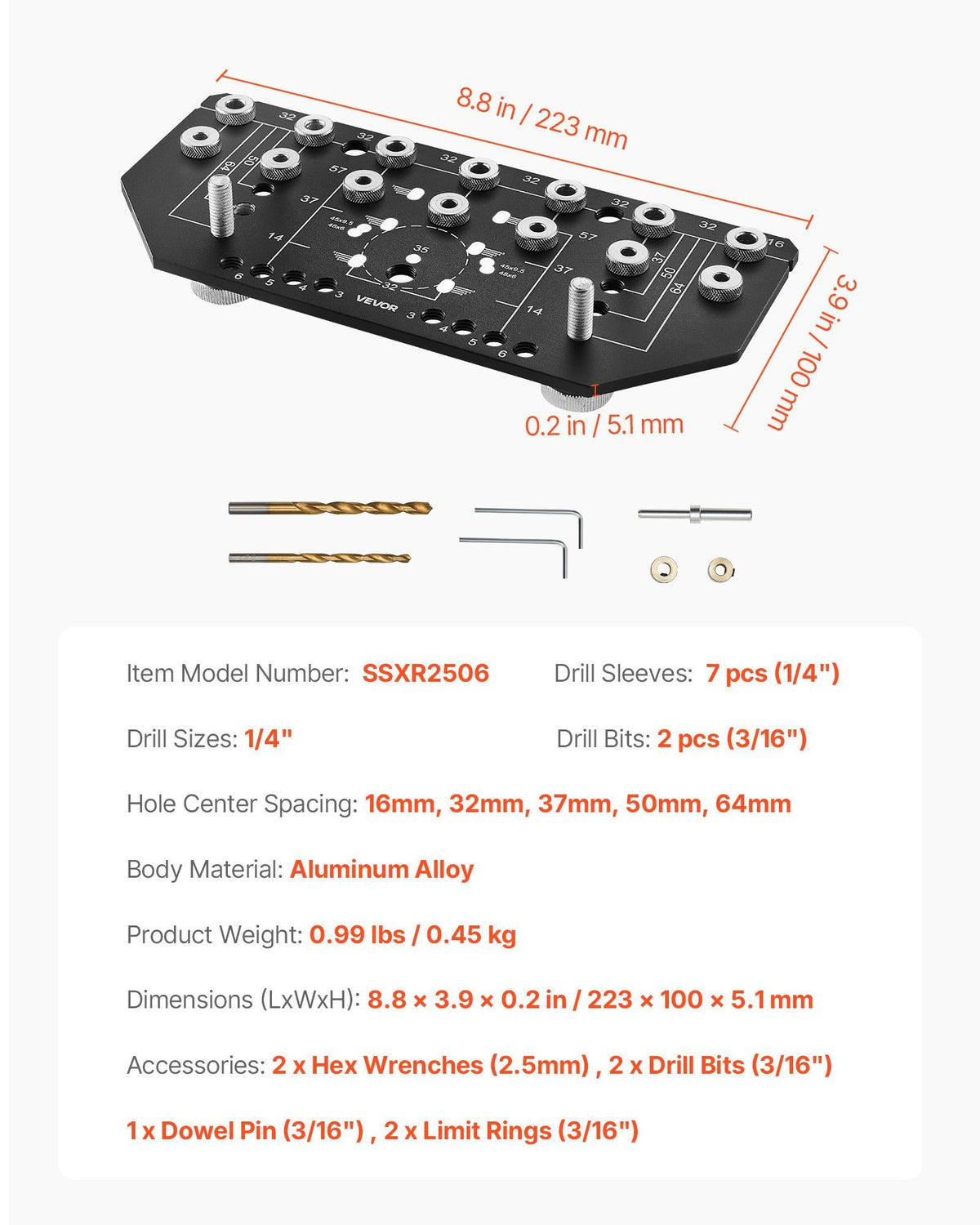 Shelf Pin Jig and Hinge Jig Two-in-One, Aluminum Alloy Cabinet Hardware Hole Drilling Template with 6.4 and V952-ZJJGBXZKJJ006012Y001V0