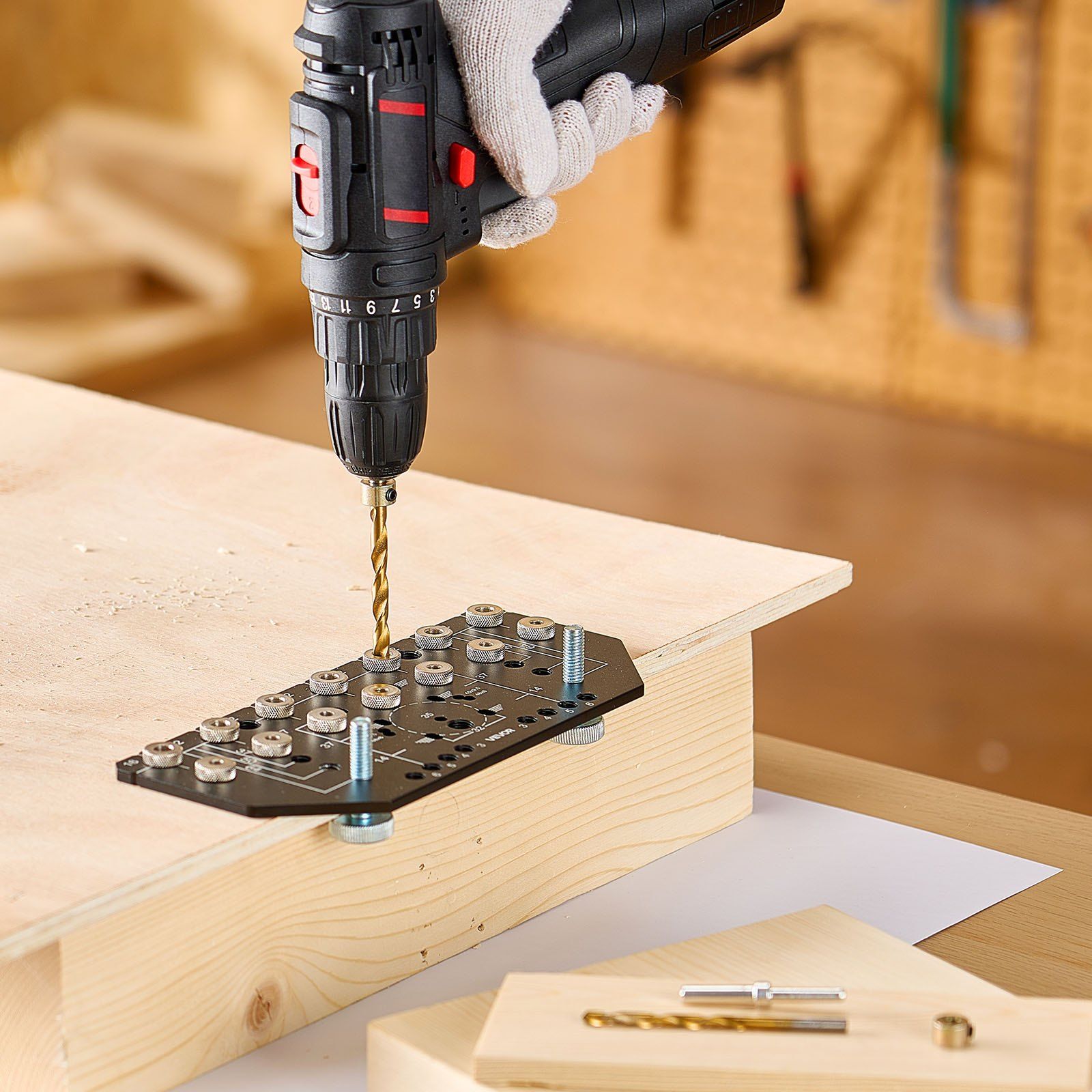 Shelf Pin Jig and Hinge Jig Two-in-One, Aluminum Alloy Cabinet Hardware Hole Drilling Template with 6.4 and V952-ZJJGBXZKJJ006012Y001V0