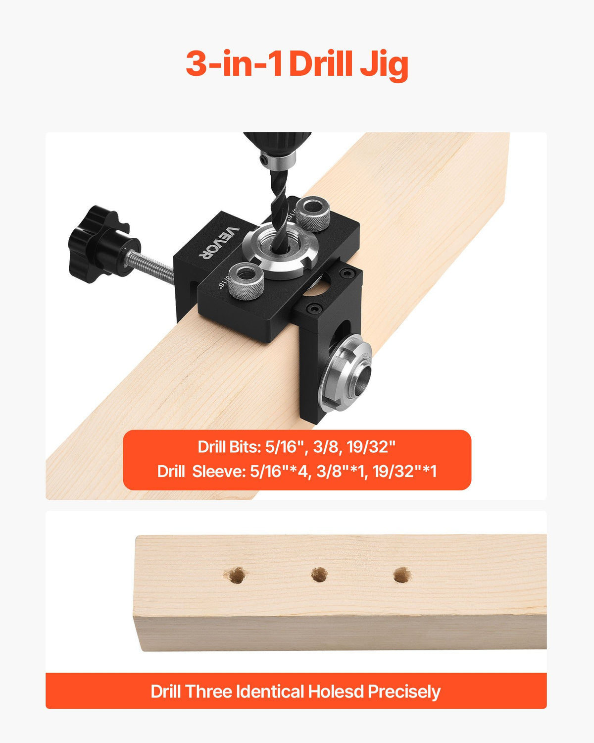 Doweling Jig Kit, Self Centering Dowel Drill Jig for Straight Holes, Aluminum Alloy Woodworking Joints Tool V952-ZJJJJXZKJJ00ELCE6001V0