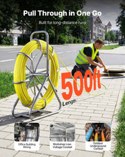 Fish Tape Fiberglass, 152M 6.3MM, Duct Rodder Fishtape Wire Puller with Stand, Cable Running Rod with Locking V952-ZJKYDBLXW14IQ3YP7001V0