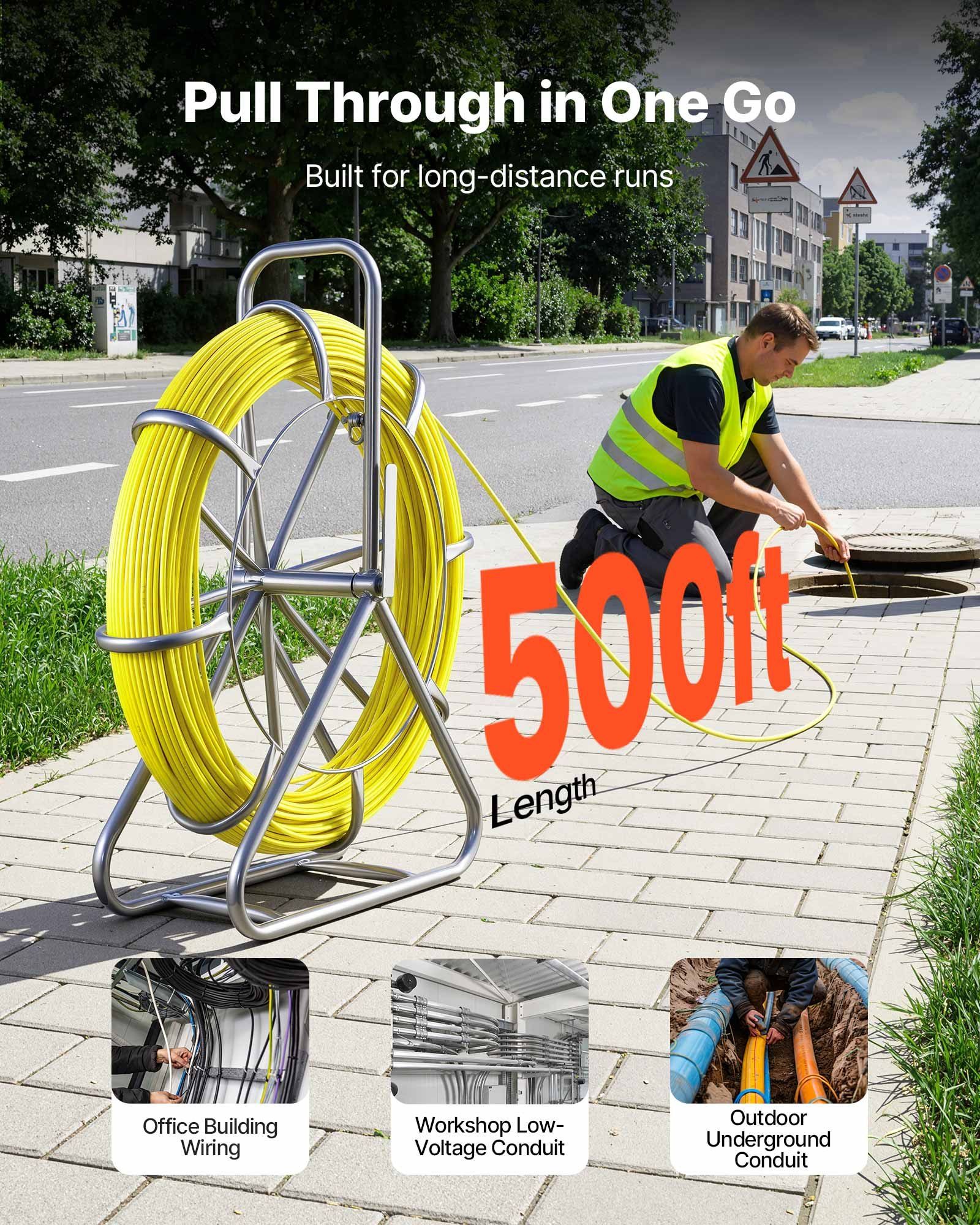 Fish Tape Fiberglass, 152M 6.3MM, Duct Rodder Fishtape Wire Puller with Stand, Cable Running Rod with Locking V952-ZJKYDBLXW14IQ3YP7001V0