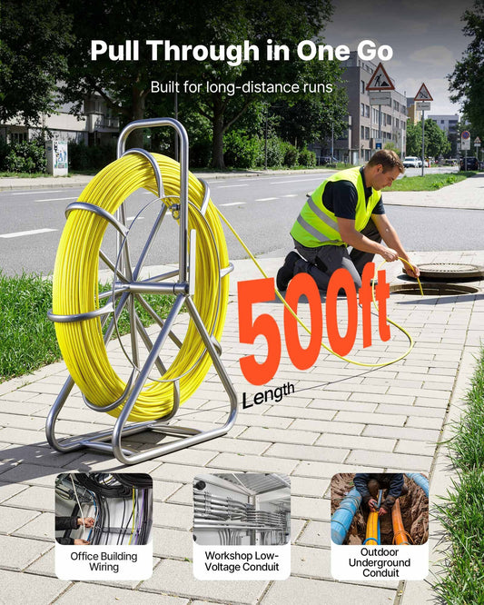 Fish Tape Fiberglass, 152M 6.3MM, Duct Rodder Fishtape Wire Puller with Stand, Cable Running Rod with Locking V952-ZJKYDBLXW14IQ3YP7001V0