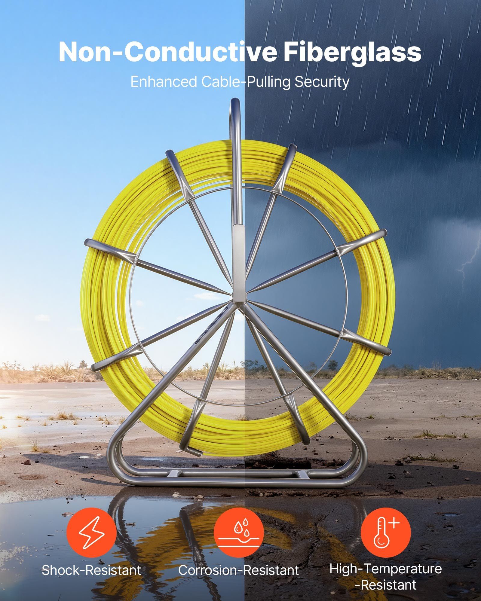 Fish Tape Fiberglass, 152M 6.3MM, Duct Rodder Fishtape Wire Puller with Stand, Cable Running Rod with Locking V952-ZJKYDBLXW14IQ3YP7001V0
