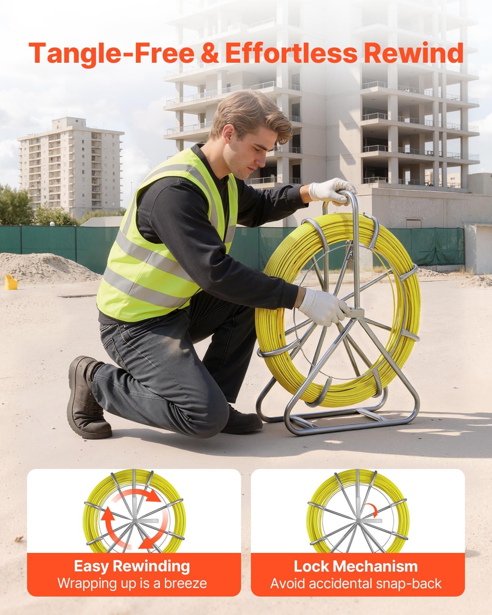 Fish Tape Fiberglass, 152M 6.3MM, Duct Rodder Fishtape Wire Puller with Stand, Cable Running Rod with Locking V952-ZJKYDBLXW14IQ3YP7001V0