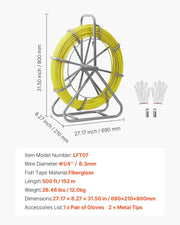Fish Tape Fiberglass, 152M 6.3MM, Duct Rodder Fishtape Wire Puller with Stand, Cable Running Rod with Locking V952-ZJKYDBLXW14IQ3YP7001V0