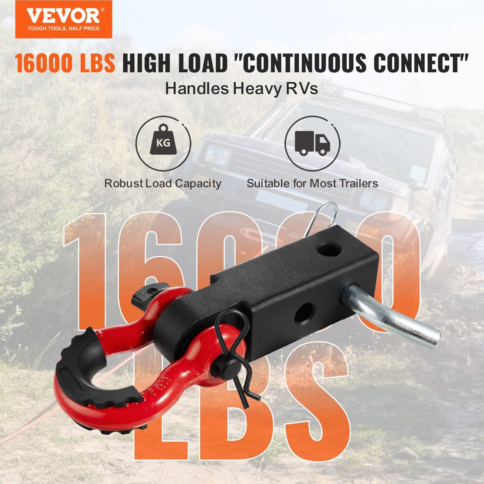 Shackle Hitch Receiver 50 mm, 29.9 Tons Breaking Strength, D Ring Shackle with Trailer Hitch Lock Pin, Heavy V952-ZJLHJ2IN550085NCOV0