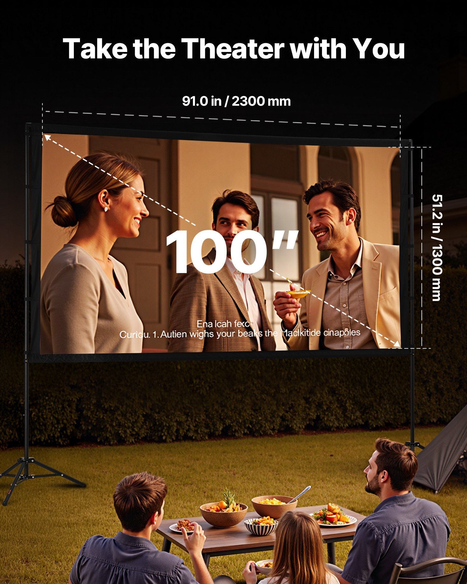 Projector Screen with Stand, 100 Inch 160 degrees Wide Angle Indoor Outdoor Projection Screen, 16:9 4K HD V952-ZJSTYPMEKLJZTWA9Y001V0