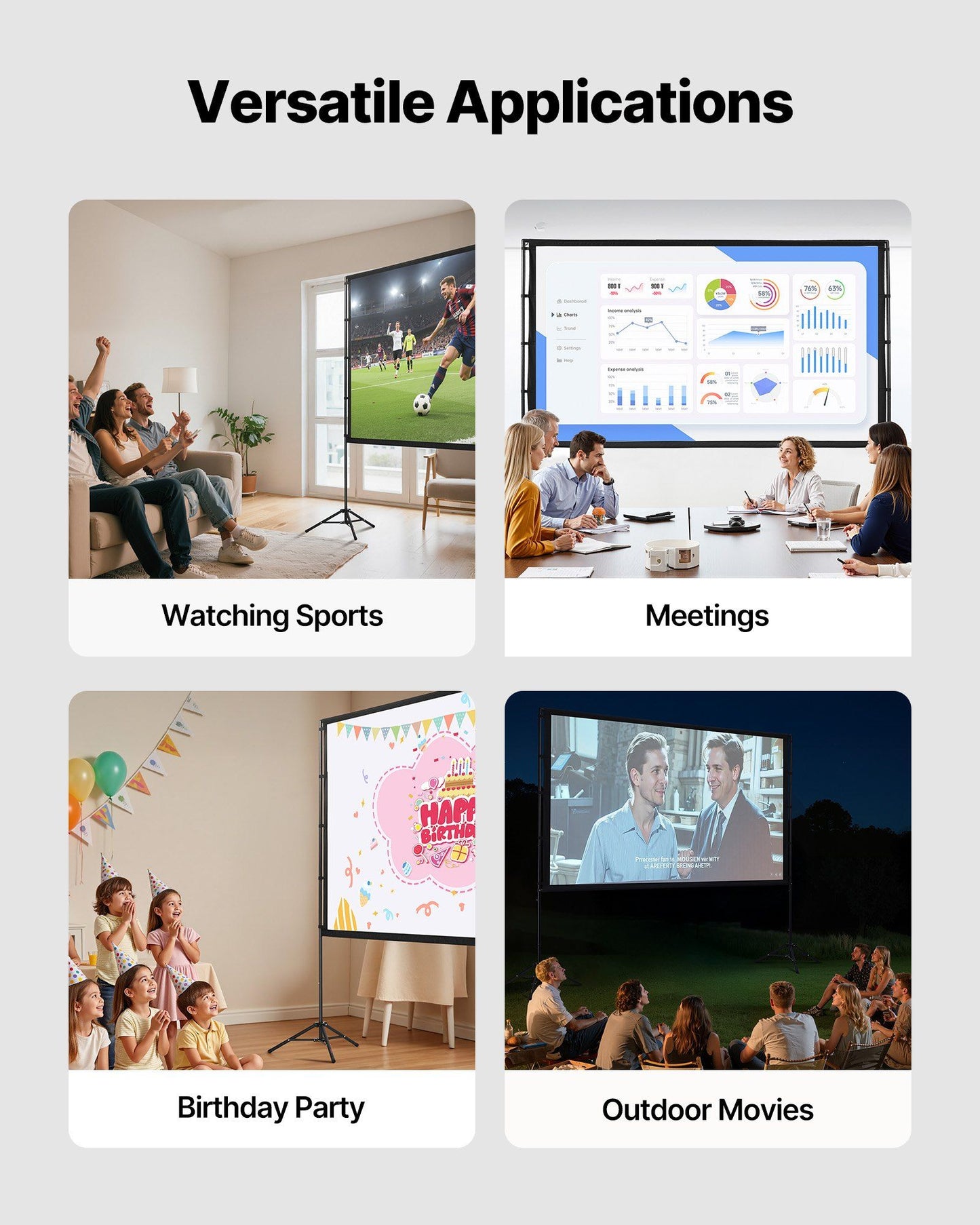 Projector Screen with Stand, 100 Inch 160 degrees Wide Angle Indoor Outdoor Projection Screen, 16:9 4K HD V952-ZJSTYPMEKLJZTWA9Y001V0