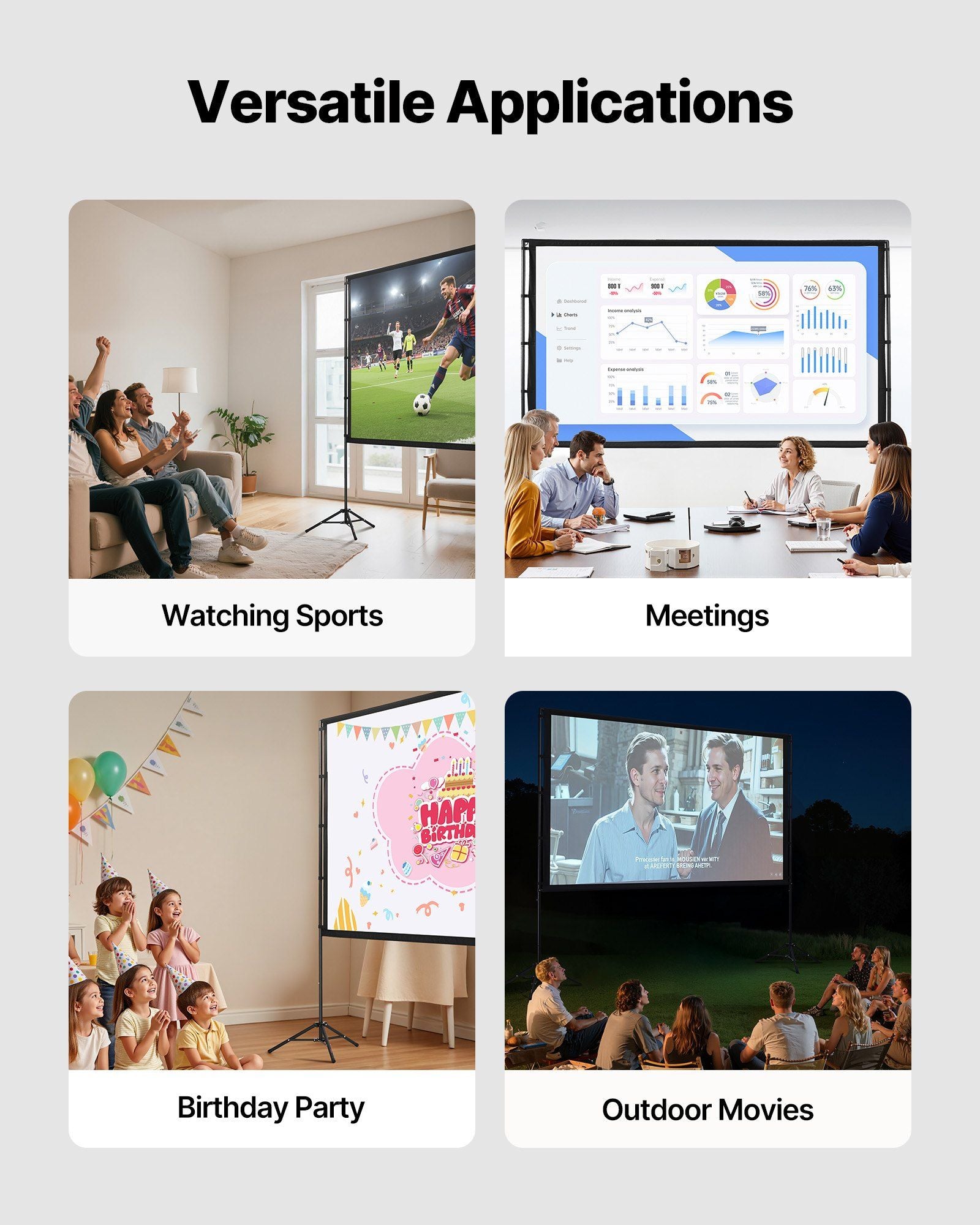 Projector Screen with Stand, 100 Inch 160 degrees Wide Angle Indoor Outdoor Projection Screen, 16:9 4K HD V952-ZJSTYPMEKLJZTWA9Y001V0