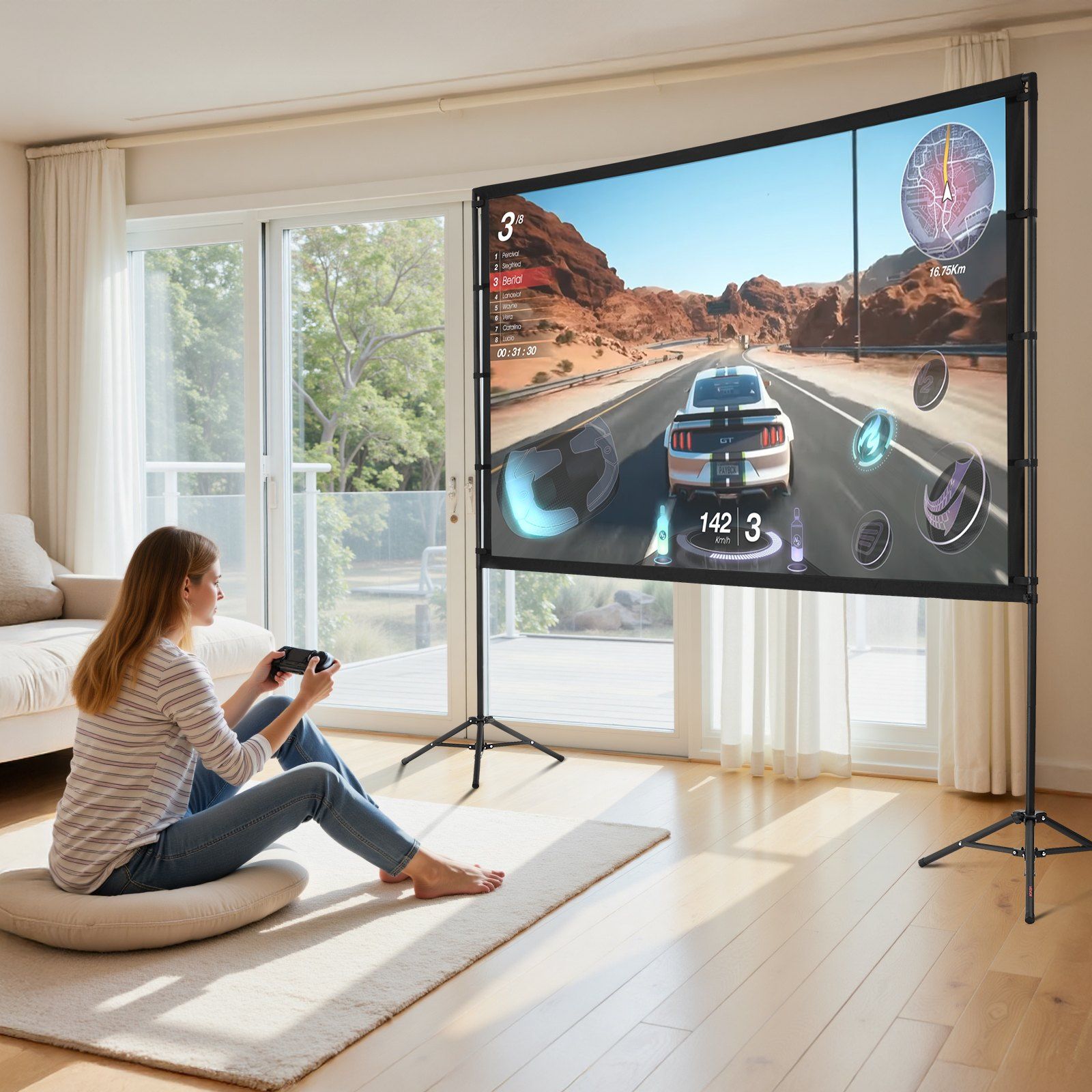 Projector Screen with Stand, 100 Inch 160 degrees Wide Angle Indoor Outdoor Projection Screen, 16:9 4K HD V952-ZJSTYPMEKLJZTWA9Y001V0