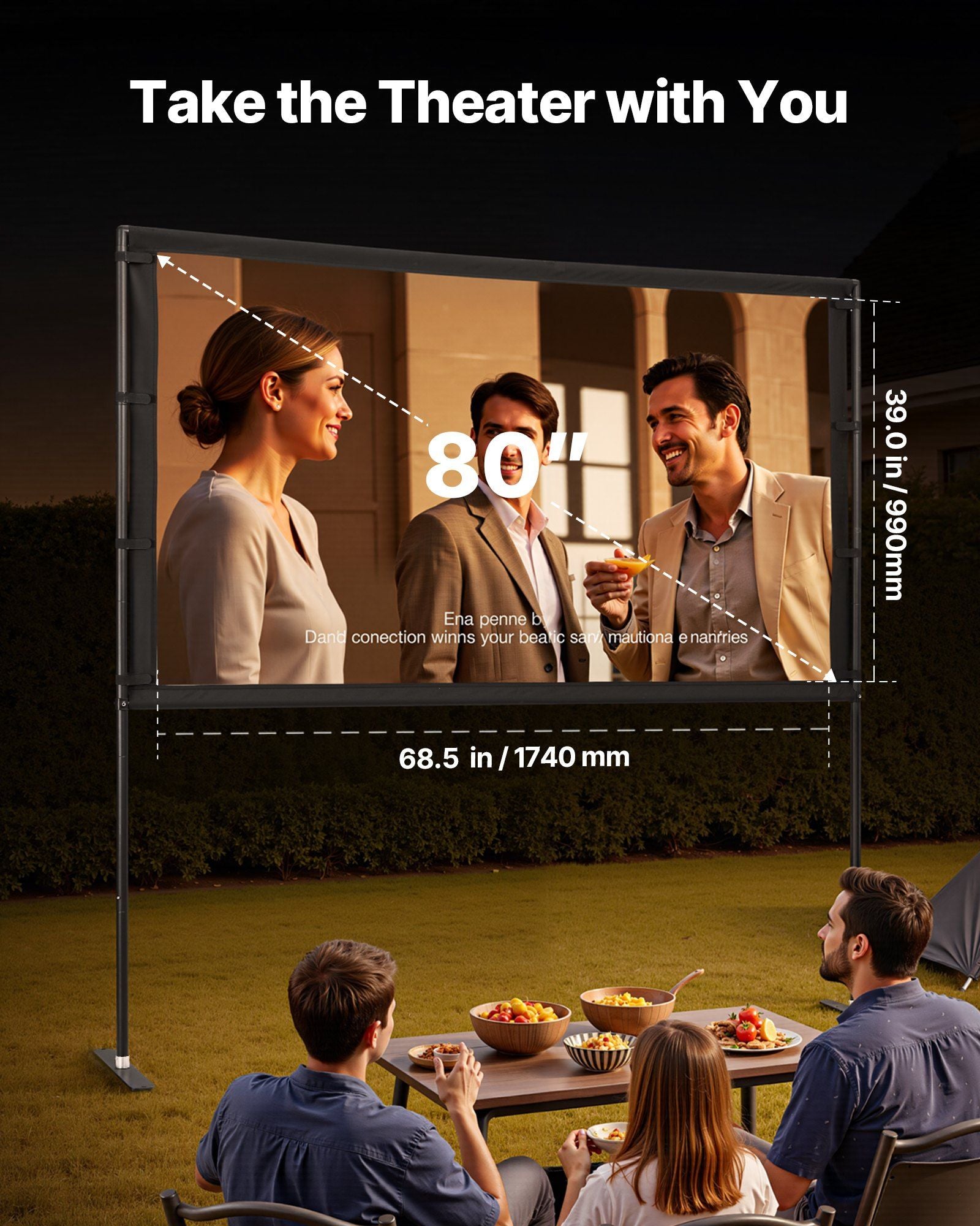 Projector Screen with Stand, 80 Inch 160 degrees Wide Angle Indoor Outdoor Projection Screen, 16:9 4K HD V952-ZJSTYPMEKPJZC0SR9001V0