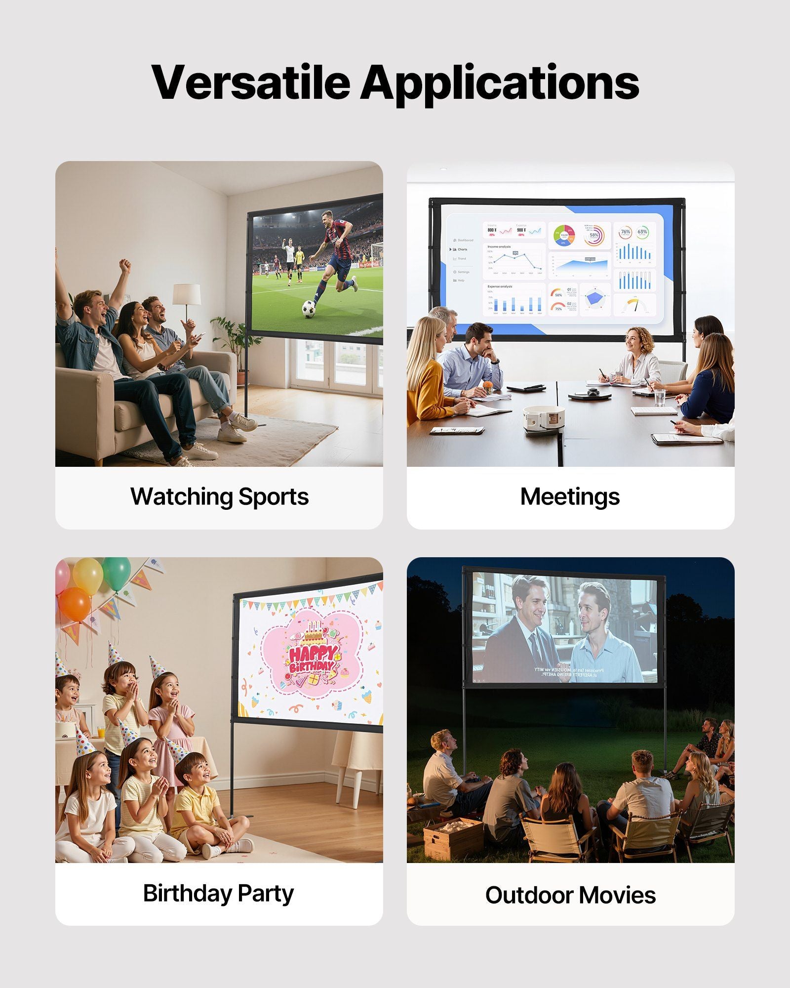Projector Screen with Stand, 80 Inch 160 degrees Wide Angle Indoor Outdoor Projection Screen, 16:9 4K HD V952-ZJSTYPMEKPJZC0SR9001V0