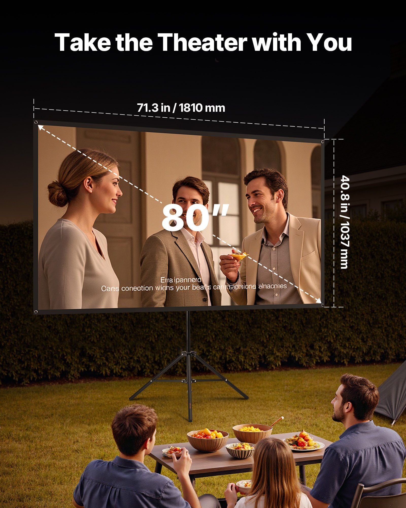 Projector Screen with Stand, 80 Inch 160 degrees Wide Angle Indoor Outdoor Projection Screen, 16:9 4K HD V952-ZJSTYPMEKSJZ80OE1001V0