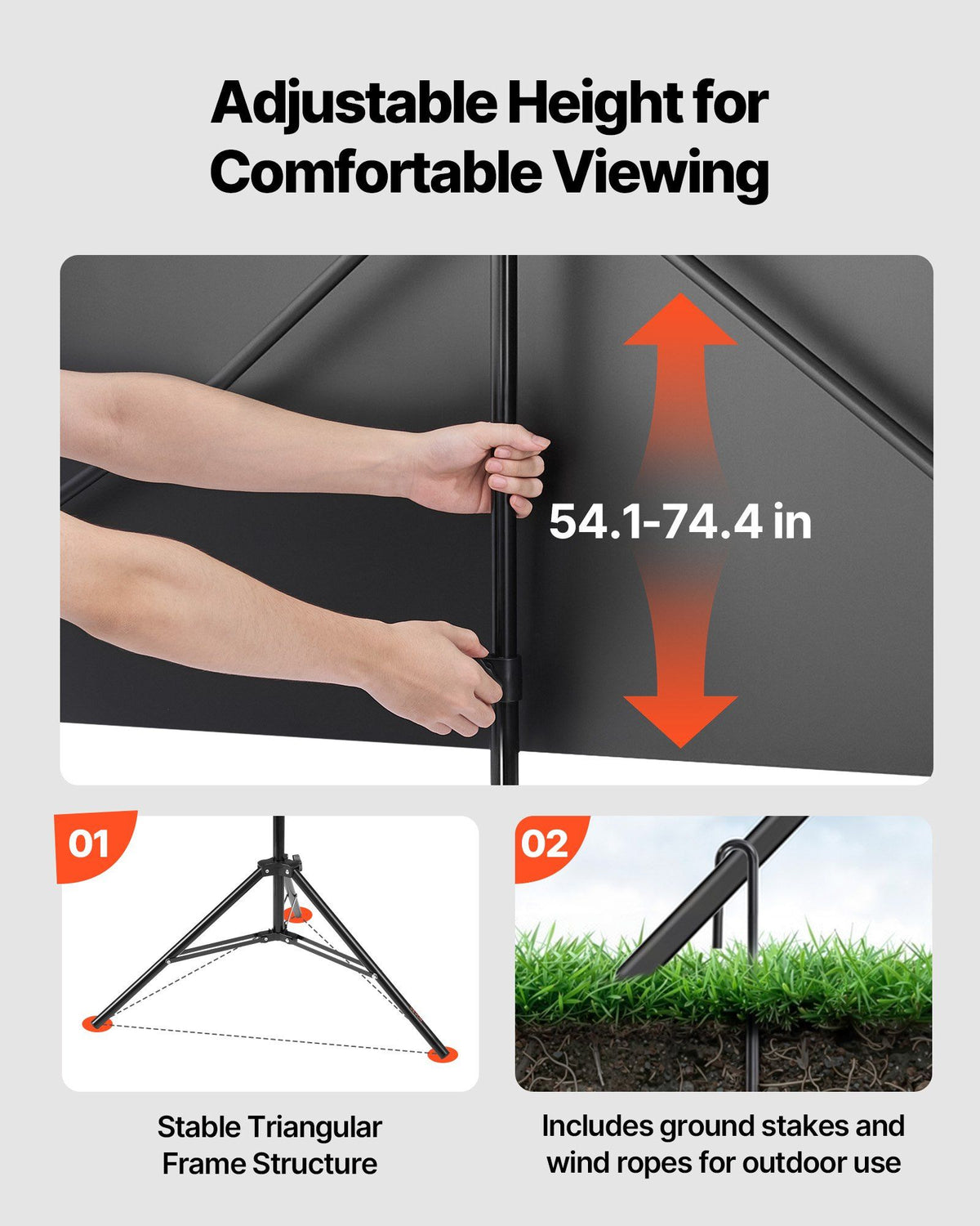 Projector Screen with Stand, 80 Inch 160 degrees Wide Angle Indoor Outdoor Projection Screen, 16:9 4K HD V952-ZJSTYPMEKSJZ80OE1001V0