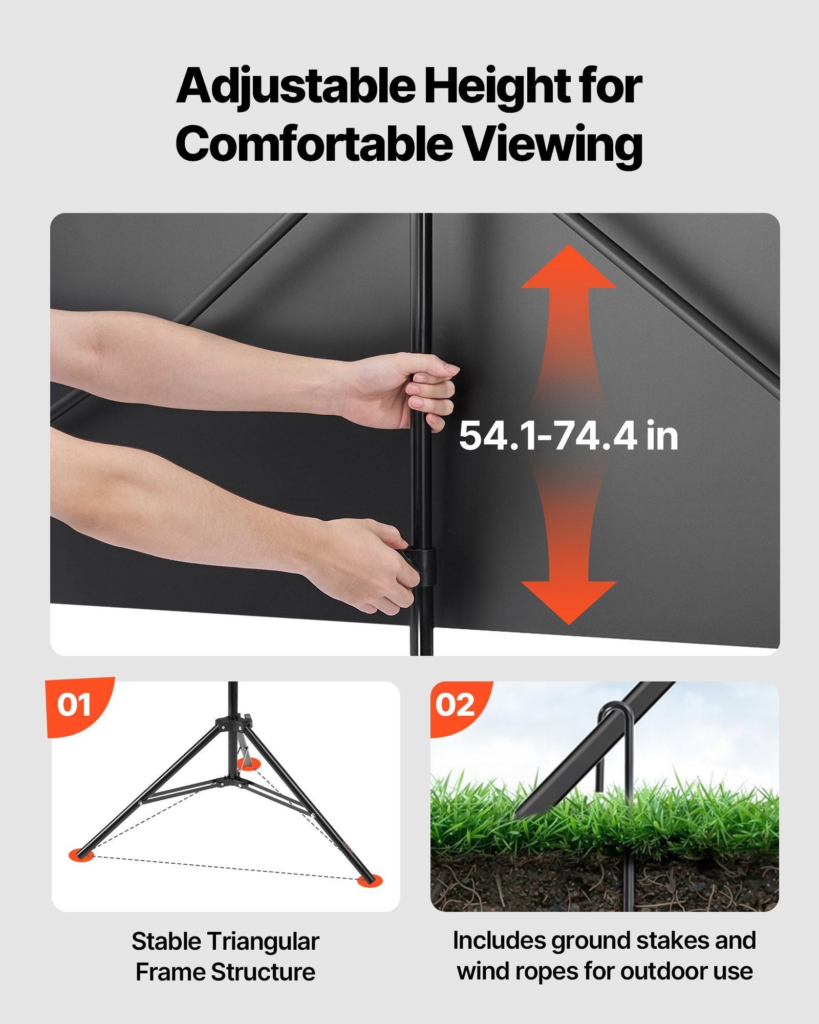 Projector Screen with Stand, 80 Inch 160 degrees Wide Angle Indoor Outdoor Projection Screen, 16:9 4K HD V952-ZJSTYPMEKSJZ80OE1001V0