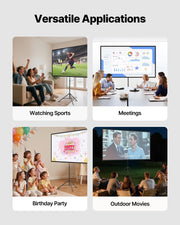 Projector Screen with Stand, 80 Inch 160 degrees Wide Angle Indoor Outdoor Projection Screen, 16:9 4K HD V952-ZJSTYPMEKSJZ80OE1001V0