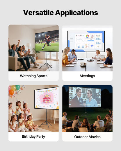 Projector Screen with Stand, 80 Inch 160 degrees Wide Angle Indoor Outdoor Projection Screen, 16:9 4K HD V952-ZJSTYPMEKSJZ80OE1001V0