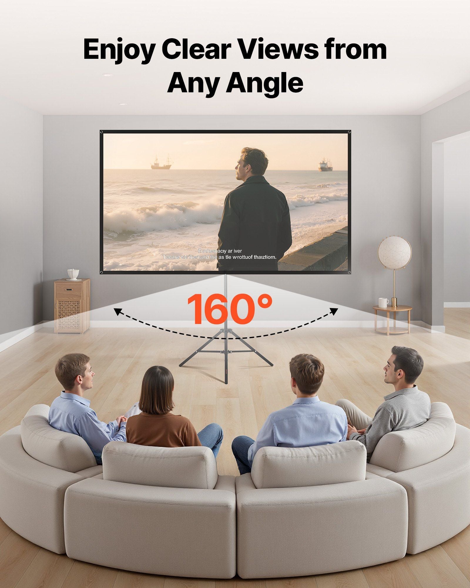 Projector Screen with Stand, 80 Inch 160 degrees Wide Angle Indoor Outdoor Projection Screen, 16:9 4K HD V952-ZJSTYPMEKSJZ80OE1001V0
