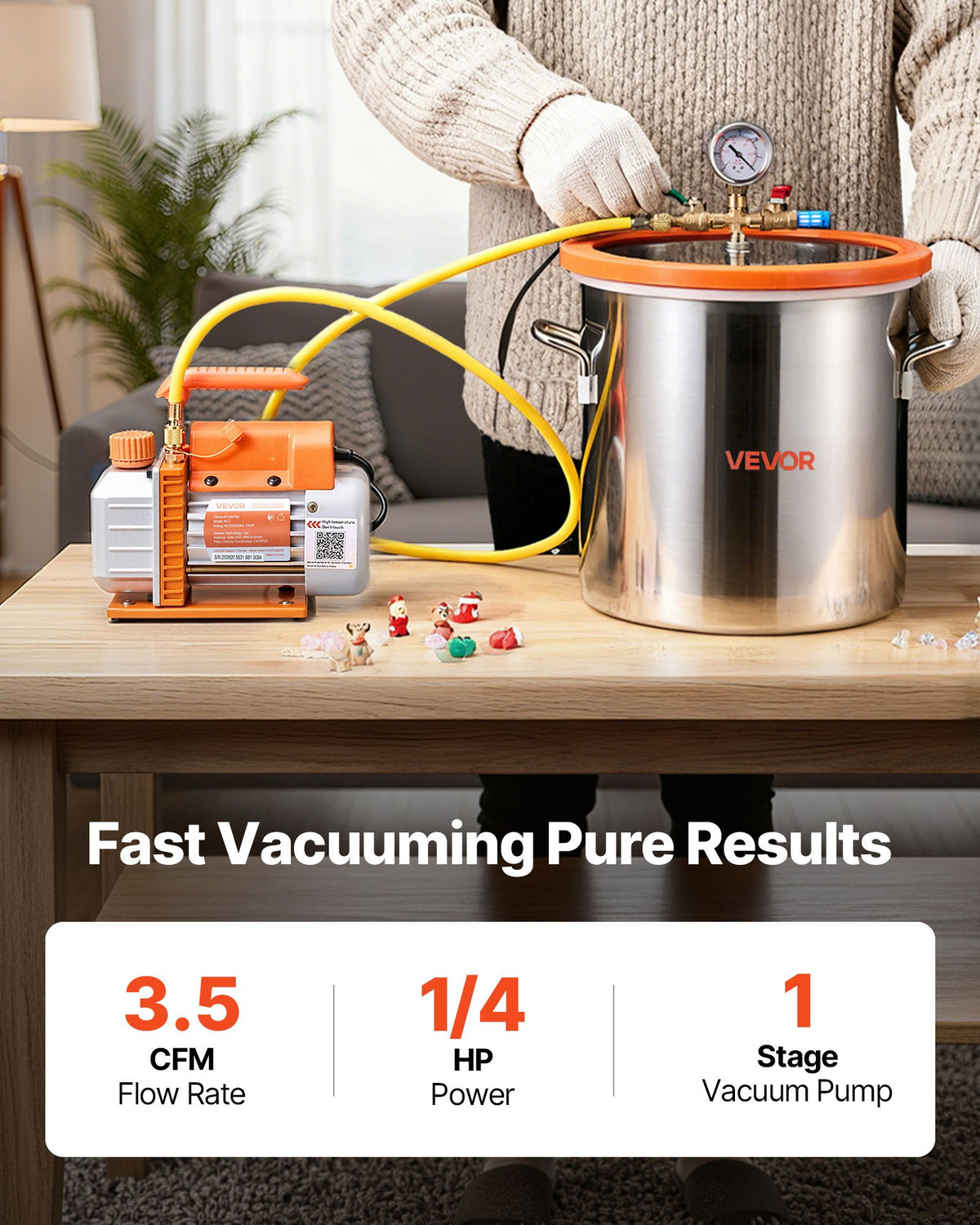 18.93 L Vacuum Chamber with Pump, 3.5 CFM 99 L/min, Single Stage Vacuum Pump, Stainless Steel Degassing V952-ZKBYZKTTZDJ1B45UM001V3
