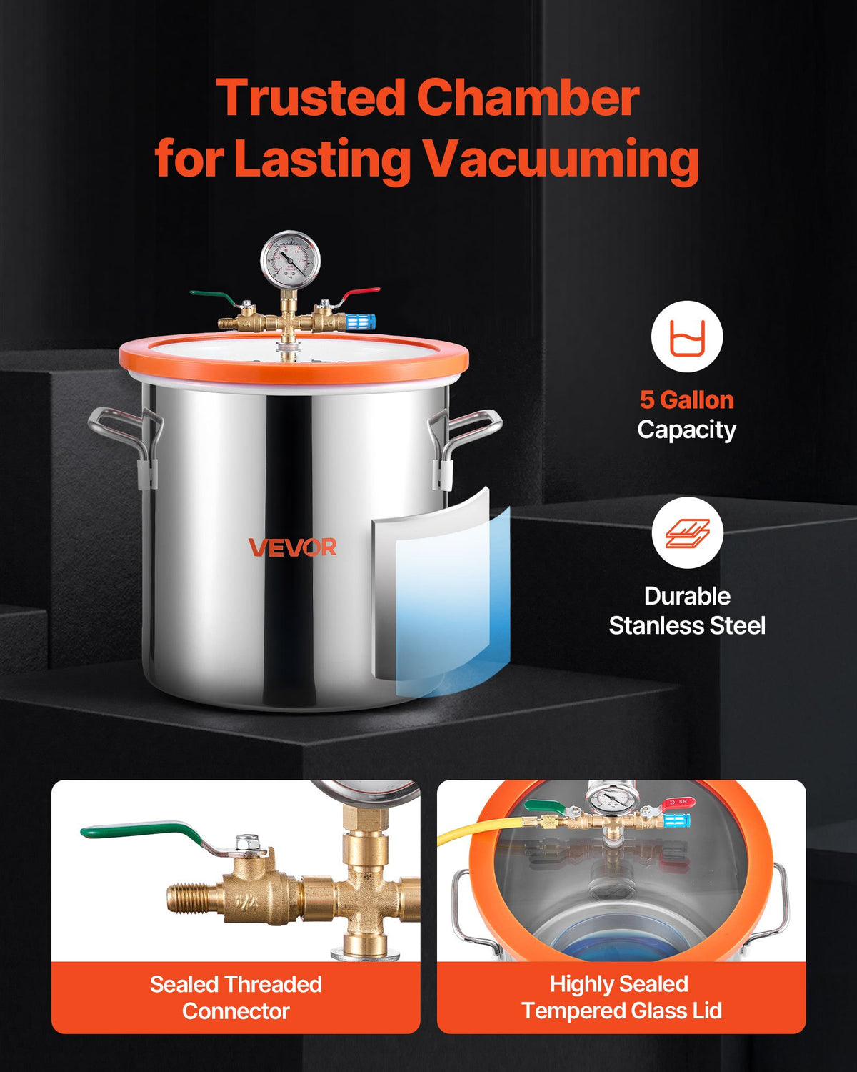 18.93 L Vacuum Chamber with Pump, 3.5 CFM 99 L/min, Single Stage Vacuum Pump, Stainless Steel Degassing V952-ZKBYZKTTZDJ1B45UM001V3