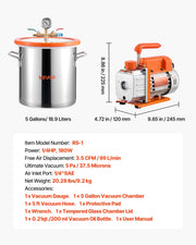 18.93 L Vacuum Chamber with Pump, 3.5 CFM 99 L/min, Single Stage Vacuum Pump, Stainless Steel Degassing V952-ZKBYZKTTZDJ1B45UM001V3