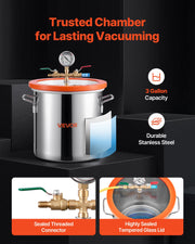 11.36 L Vacuum Chamber with Pump, 3.5 CFM 99 L/min, Single Stage Vacuum Pump, Stainless Steel Degassing V952-ZKBYZKTTZDJ1C7IAJ001V3