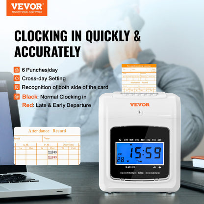 Punch Time Clock, Time Tracker Machine for Employees of Small Business, 6 Punches per Day, Time Clock Punch V952-ZKSDKZTZYJK3YNZNYV3