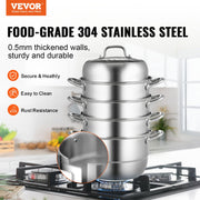 Dumpling Steamer Stainless Steel 5 Titer for for Cook Soup, Noodles, Fishes Work with Gas Electric Grill V952-ZL5CBXGZL30CM0001V0
