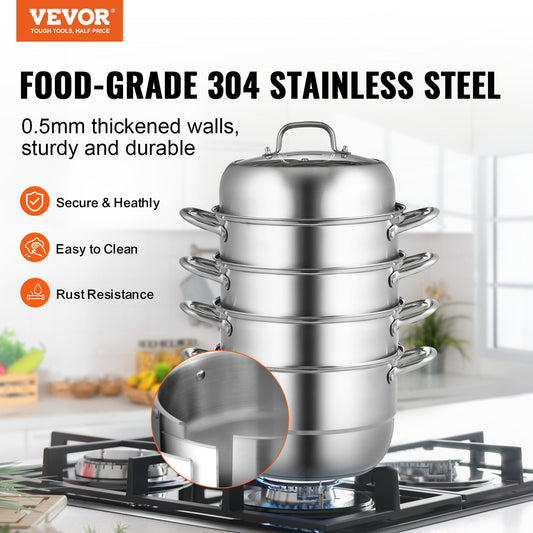Dumpling Steamer Stainless Steel 5 Titer for for Cook Soup, Noodles, Fishes Work with Gas Electric Grill V952-ZL5CBXGZL30CM0001V0