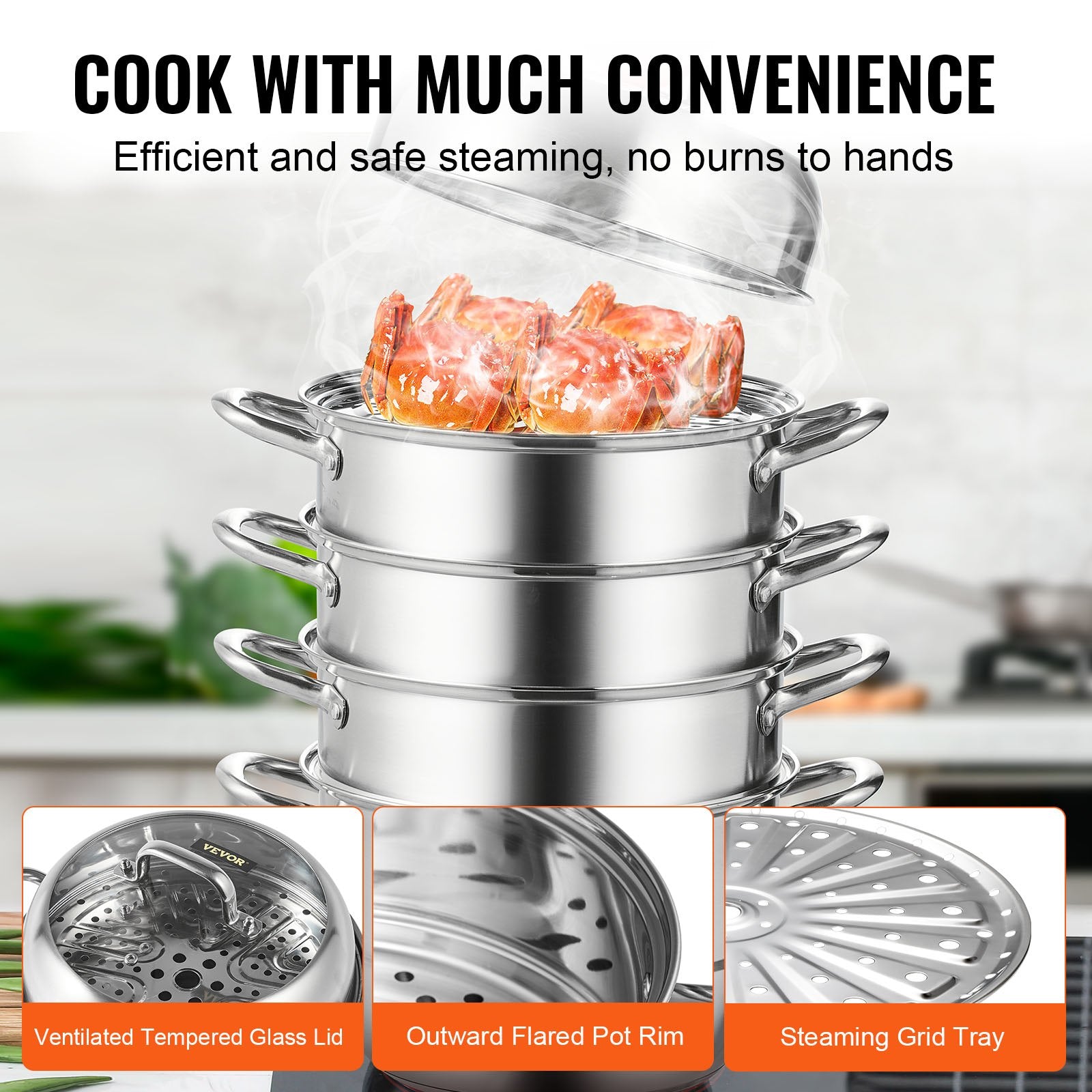 Dumpling Steamer Stainless Steel 5 Titer for for Cook Soup, Noodles, Fishes Work with Gas Electric Grill V952-ZL5CBXGZL30CM0001V0