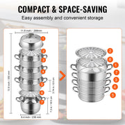 Dumpling Steamer Stainless Steel 5 Titer for for Cook Soup, Noodles, Fishes Work with Gas Electric Grill V952-ZL5CBXGZL30CM0001V0