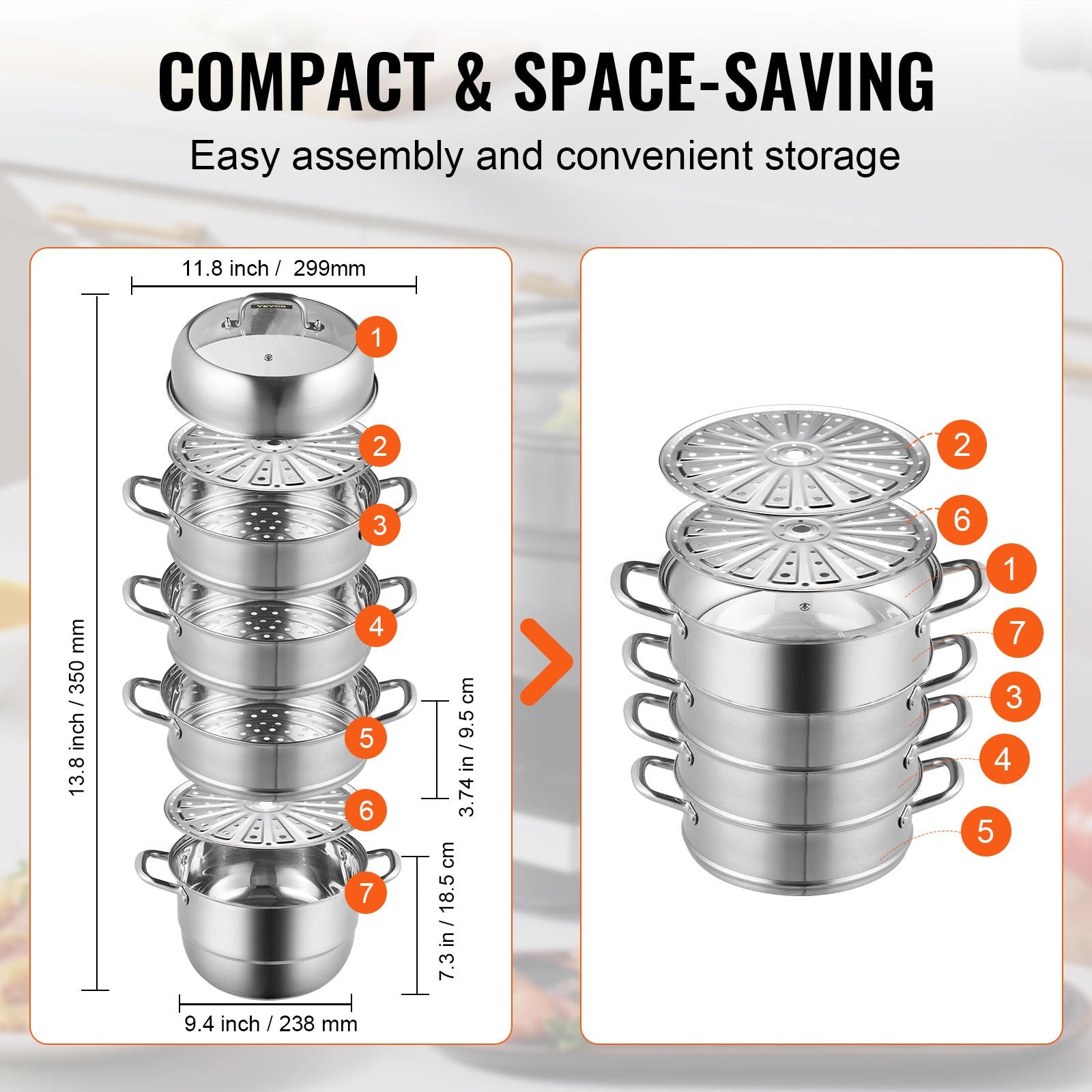 Dumpling Steamer Stainless Steel 5 Titer for for Cook Soup, Noodles, Fishes Work with Gas Electric Grill V952-ZL5CBXGZL30CM0001V0