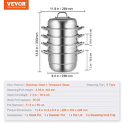 Dumpling Steamer Stainless Steel 5 Titer for for Cook Soup, Noodles, Fishes Work with Gas Electric Grill V952-ZL5CBXGZL30CM0001V0