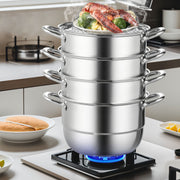 Dumpling Steamer Stainless Steel 5 Titer for for Cook Soup, Noodles, Fishes Work with Gas Electric Grill V952-ZL5CBXGZL30CM0001V0