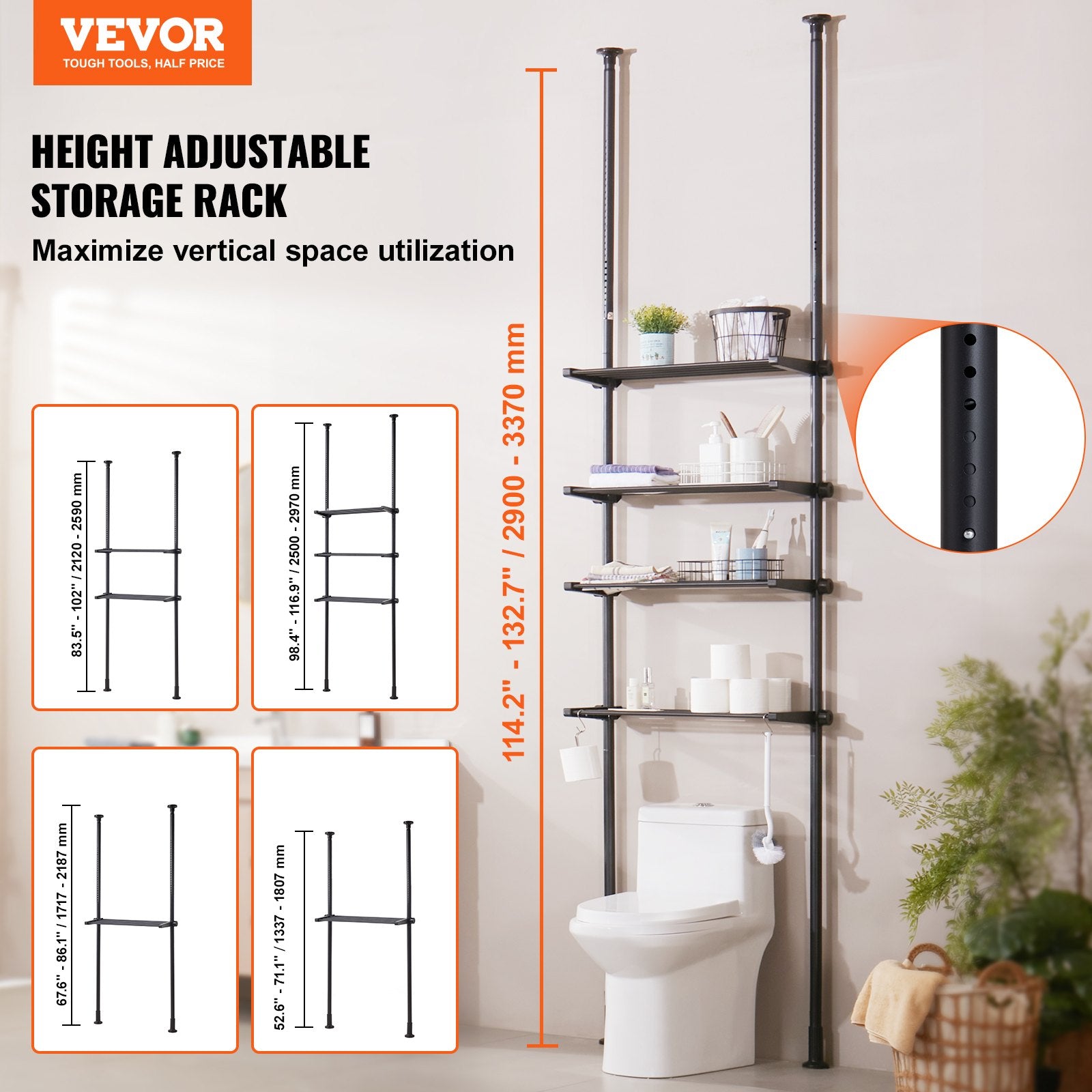 Over the Toilet Storage 4-Tier Bathroom Shelf Rack Space Saver Organizer V952-ZLGSGMTCWJ4CO9UA1V0